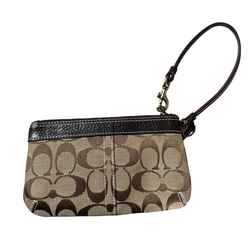 Coach Signature Monogram Canvas Wristlet Brown Leather Trim Small Bag 2343 - Picture 4 of 5